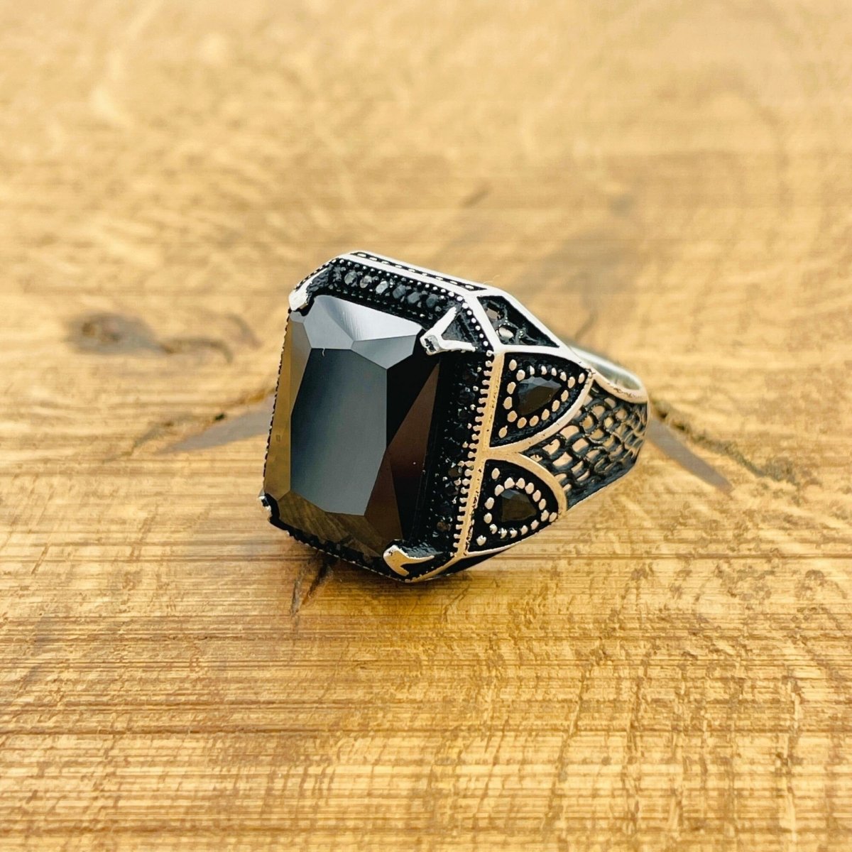 Men's Black Zircon Square Ring