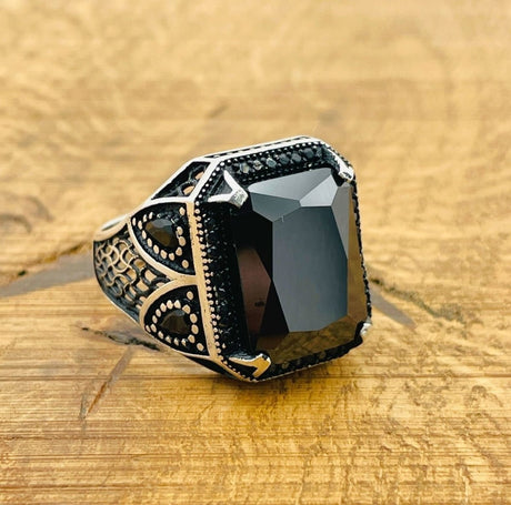 Men's Black Zircon Square Ring