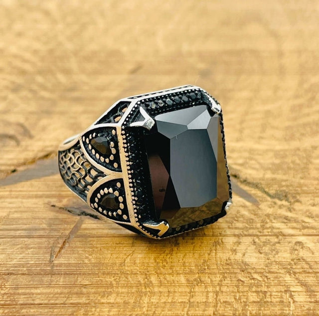 Men's Black Zircon Square Ring