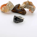 Men's Black Zircon Stone Silver Ring