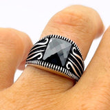 Men's Black Zircon Stone Silver Ring