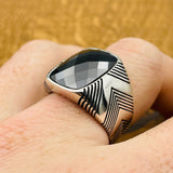 Men's Black Zircon Stone Silver Ring