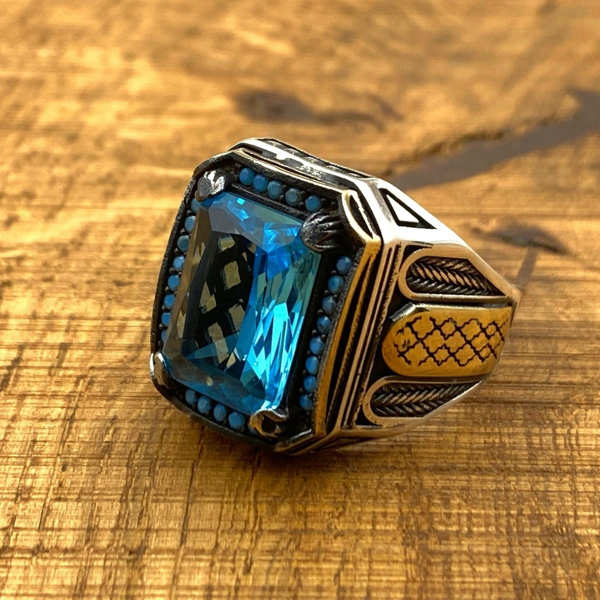 Men's Blue Aquamarine Silver Ring