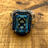 Men's Blue Aquamarine Silver Ring