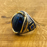 Men's Blue Lapis Lazuli Silver Ring - TryAladdin