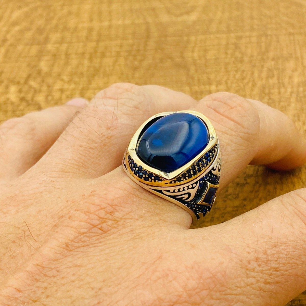 Men's Blue Lapis Lazuli Silver Ring - TryAladdin