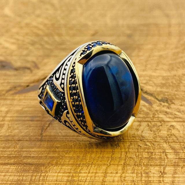 Men's Blue Lapis Lazuli Silver Ring