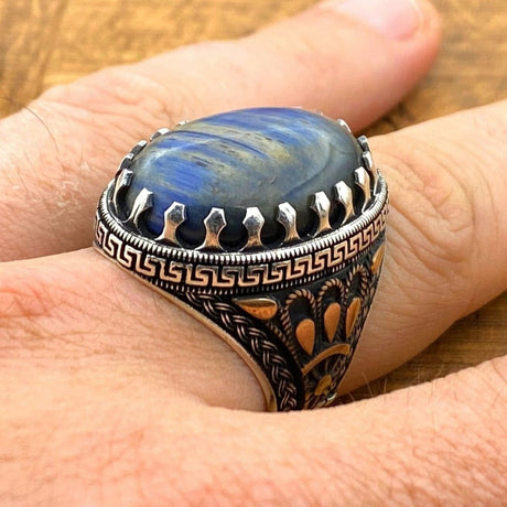 Men's Blue Lapis Lazuli Stone Silver Ring