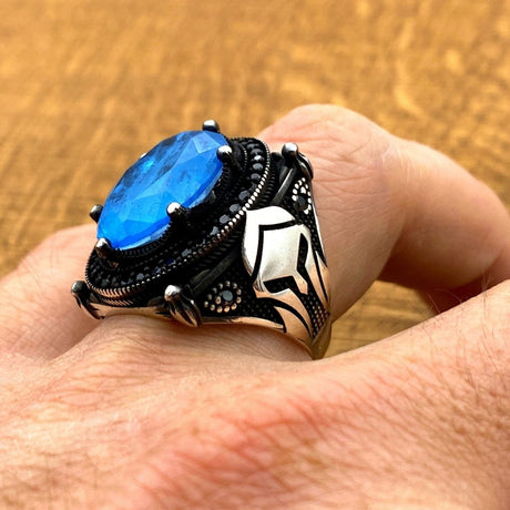 Men's Blue Paraiba Helmet Ring