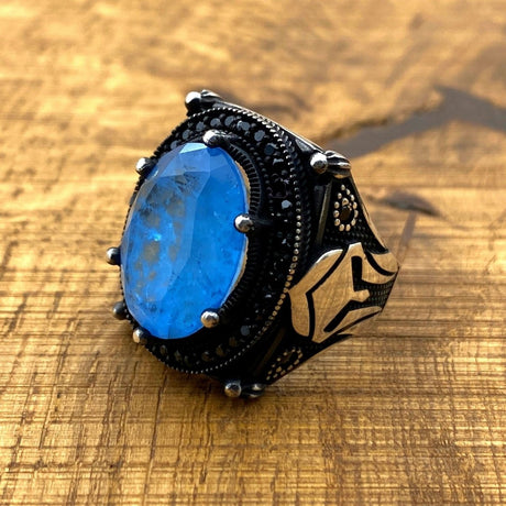 Men's Blue Paraiba Helmet Ring