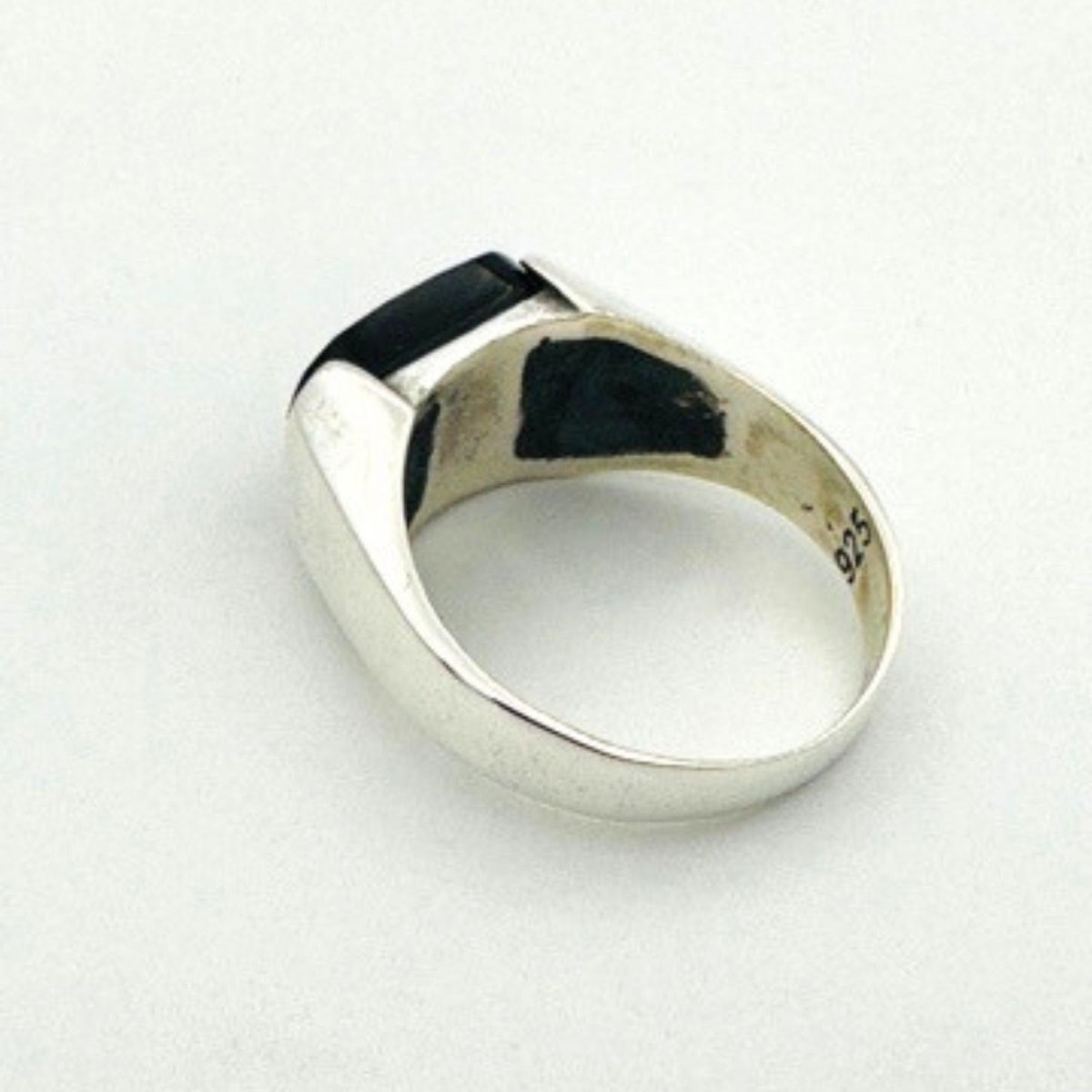 Men's Blue Sapphire Rectangle Silver Ring