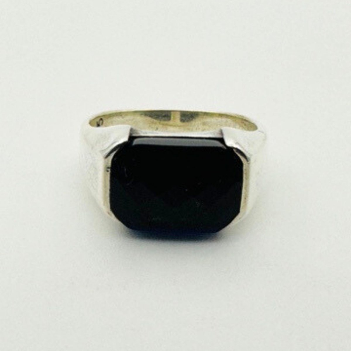 Men's Blue Sapphire Rectangle Silver Ring