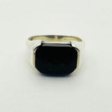 Men's Blue Sapphire Rectangle Silver Ring