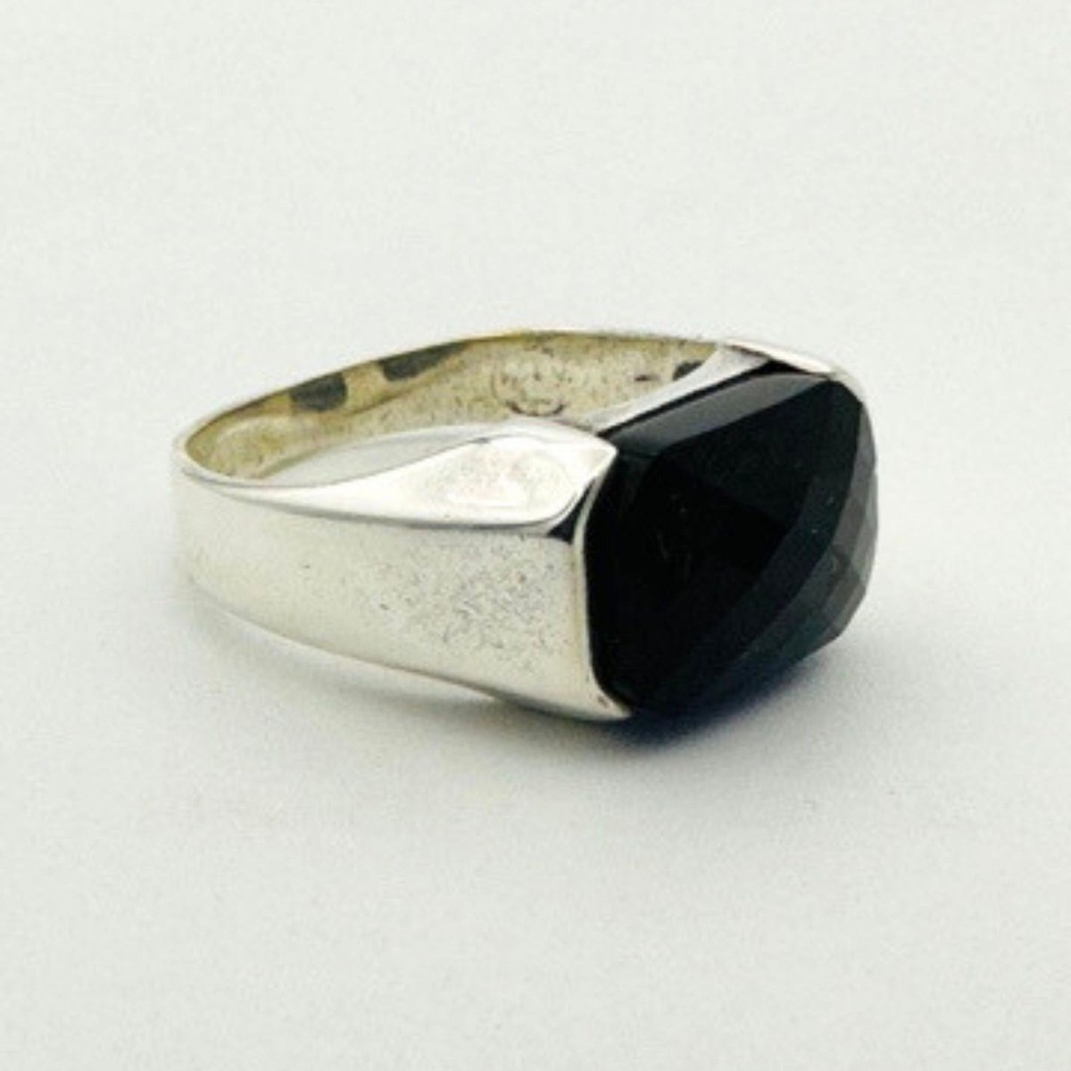 Men's Blue Sapphire Rectangle Silver Ring