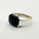 Men's Blue Sapphire Rectangle Silver Ring