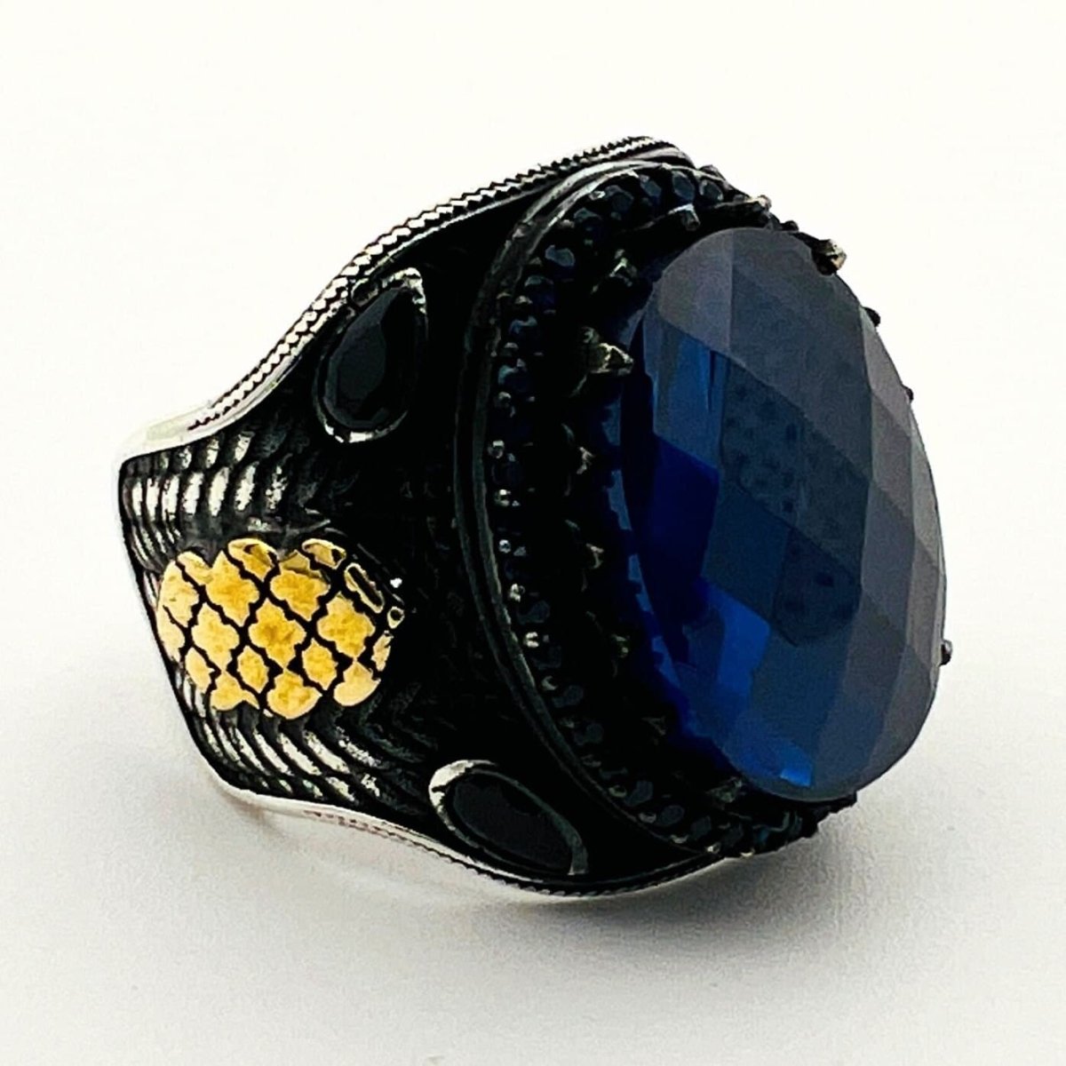 Men's Blue Sapphire Silver Ring