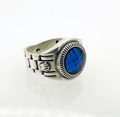 Men's Blue Sapphire Silver Ring