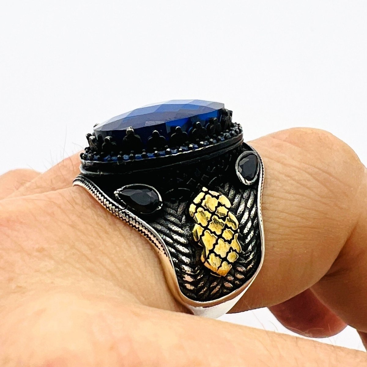 Men's Blue Sapphire Silver Ring