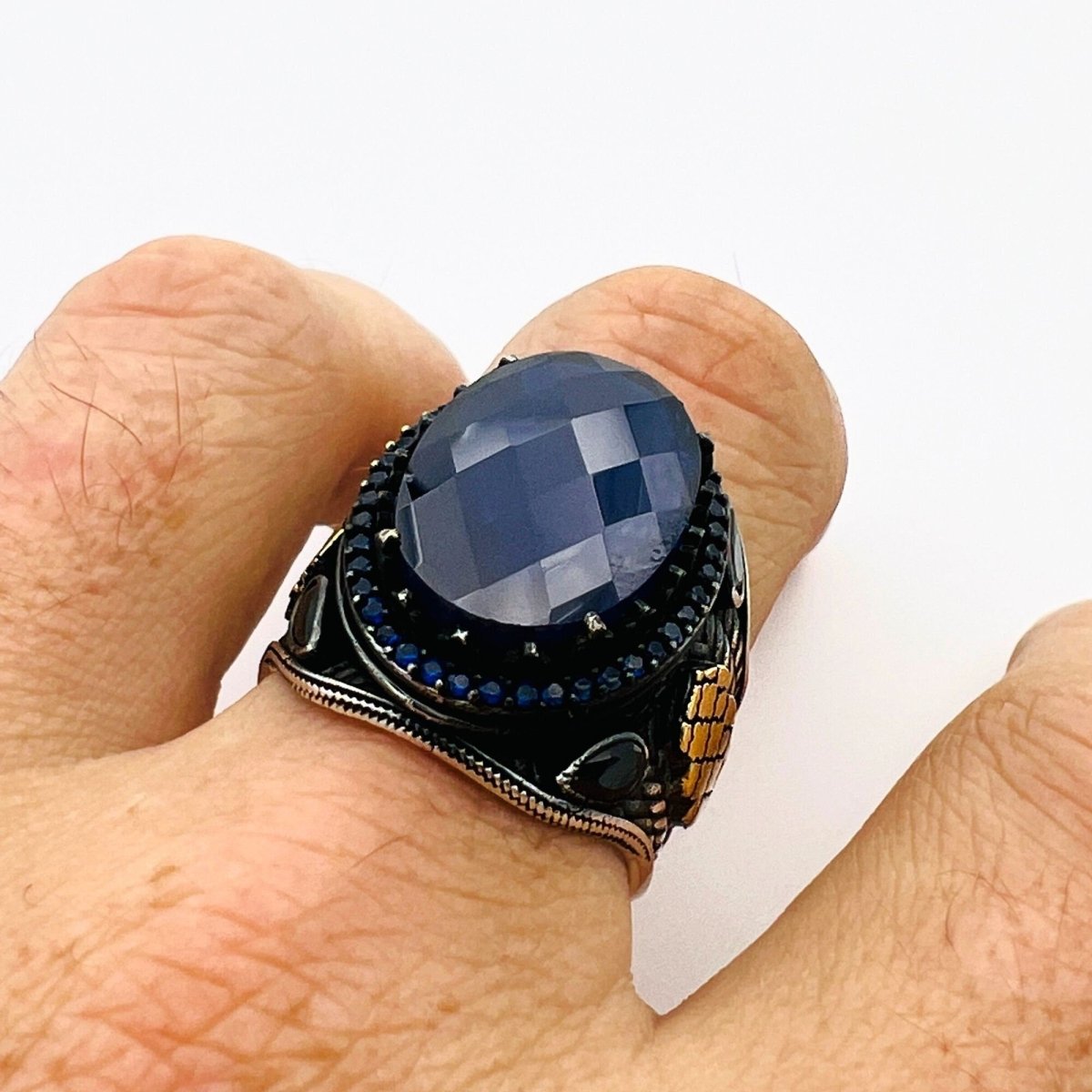 Men's Blue Sapphire Silver Ring