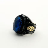 Men's Blue Sapphire Silver Ring