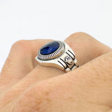 Men's Blue Sapphire Silver Ring