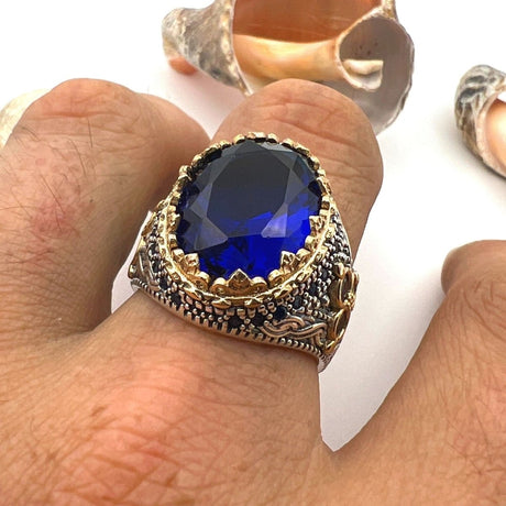 Men's Blue Sapphire Stone 925 Sterling Silver Ring