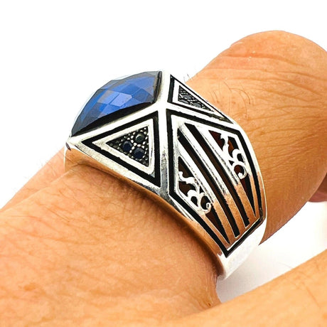 Men's Blue Sapphire Stone 925 Sterling Silver Ring