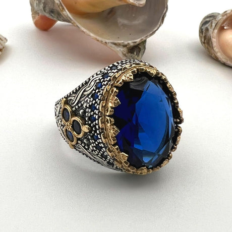 Men's Blue Sapphire Stone 925 Sterling Silver Ring