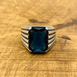 Men's Blue Sapphire Stone Silver Ring