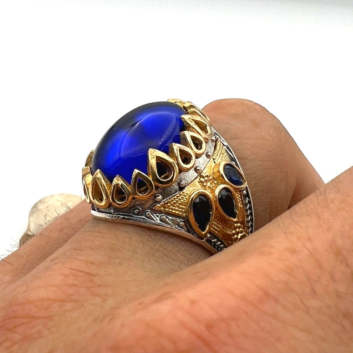 Men's Blue Sapphire Stone Silver Ring