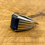 Men's Blue Sapphire Stone Silver Ring