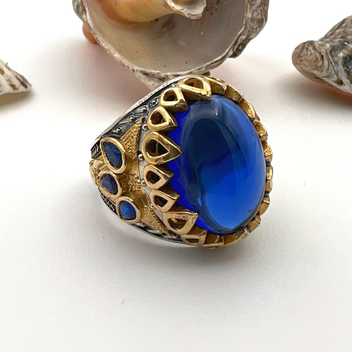 Men's Blue Sapphire Stone Silver Ring