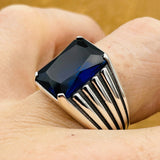 Men's Blue Sapphire Stone Silver Ring