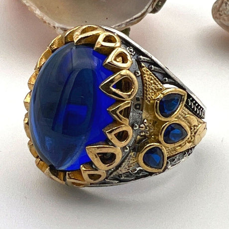 Men's Blue Sapphire Stone Silver Ring