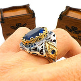 Men's Blue Sapphire Stone Silver Ring