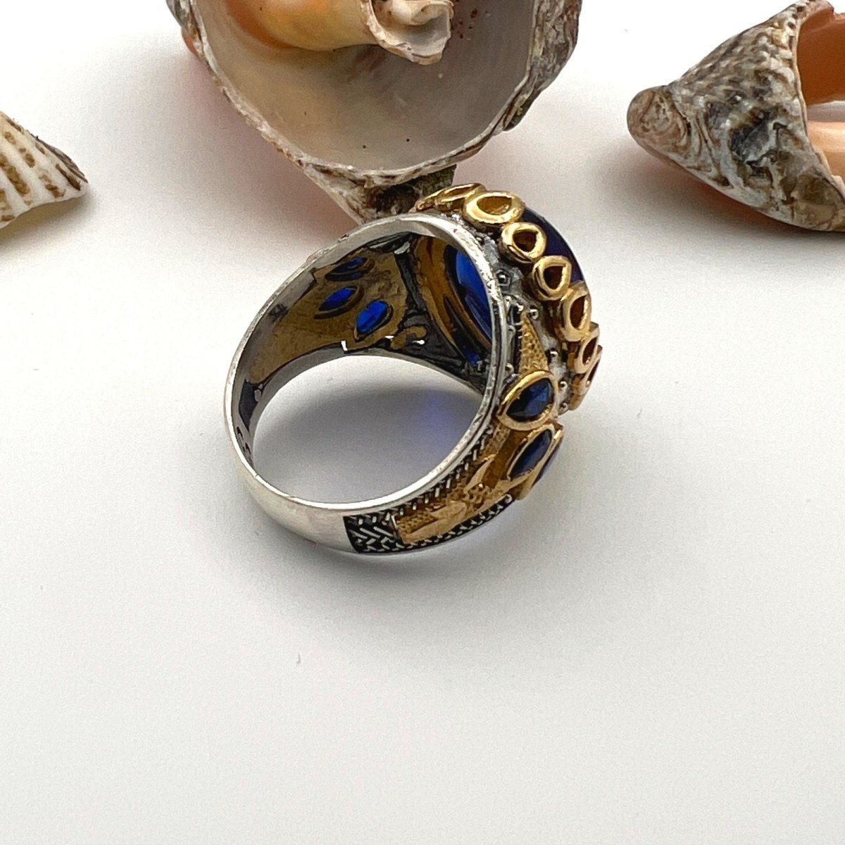 Men's Blue Sapphire Stone Silver Ring