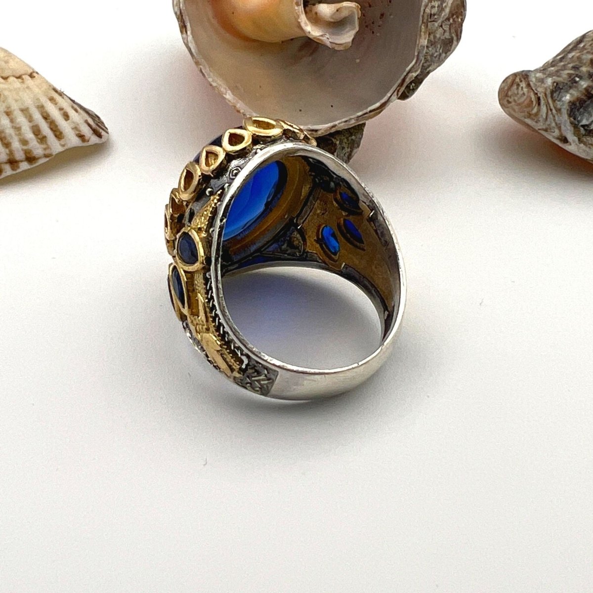 Men's Blue Sapphire Stone Silver Ring