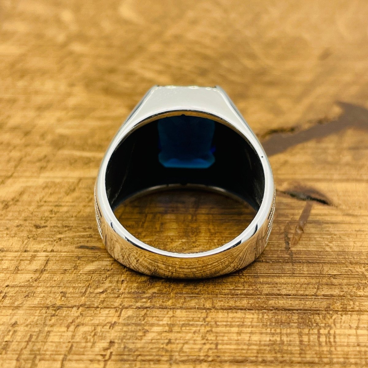 Men's Blue Sapphire Stone Silver Ring