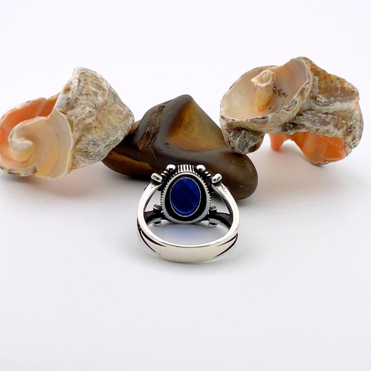 Men's Blue Sapphire Sword - Detail Ring