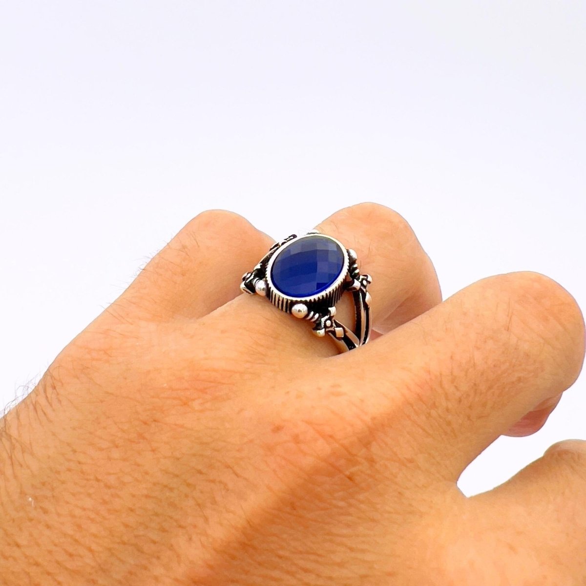 Men's Blue Sapphire Sword - Detail Ring