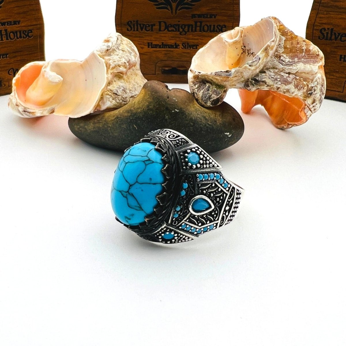 Men's Blue Topaz Turquoise Ring