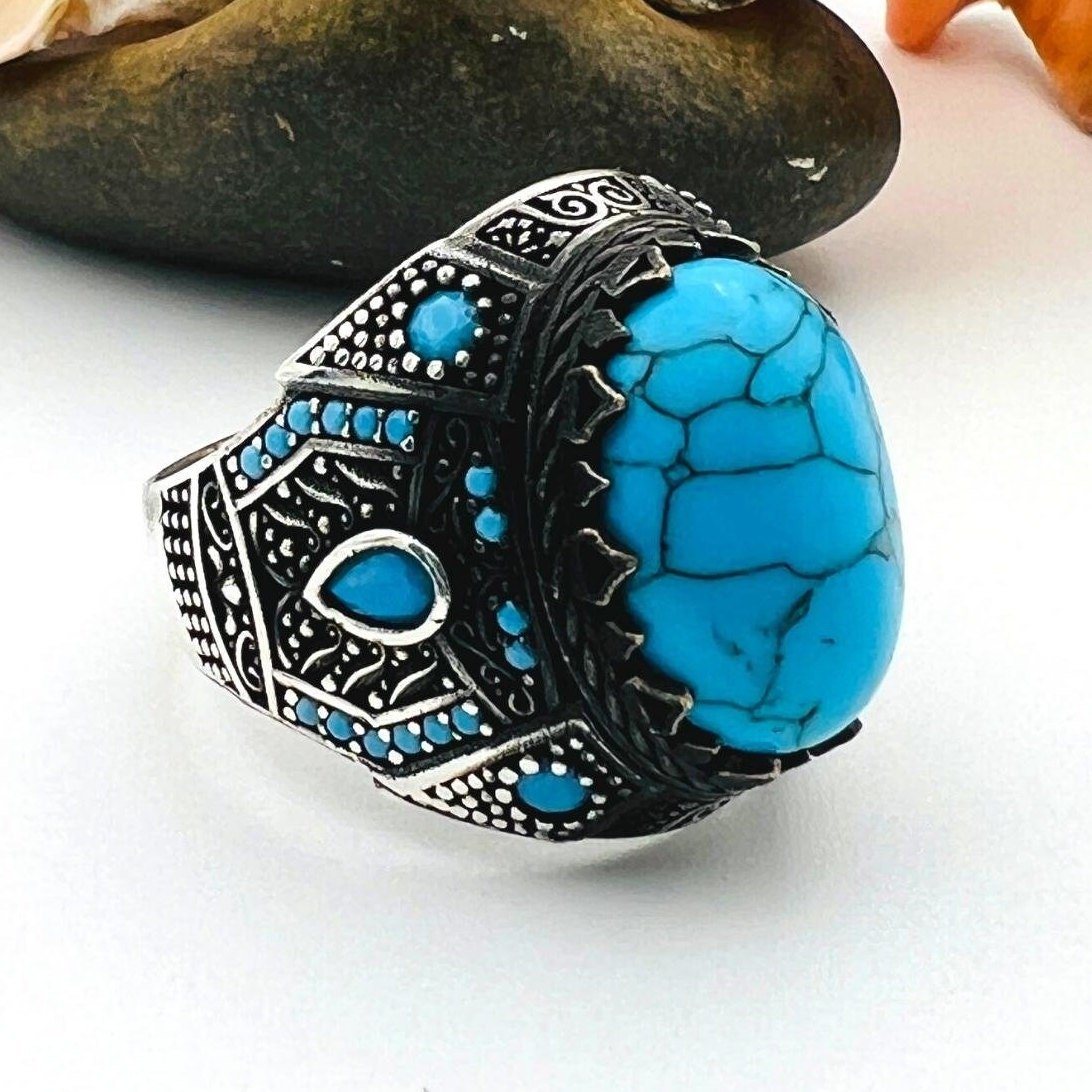 Men's Blue Topaz Turquoise Ring