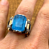 Men's Blue Tourmaline Squared Stone SIlver Ring