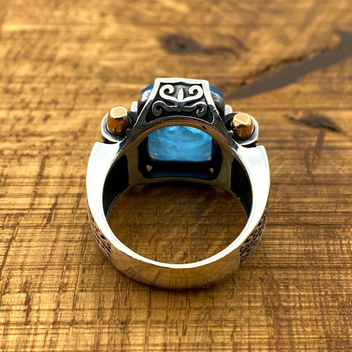 Men's Blue Tourmaline Squared Stone SIlver Ring