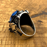 Men's Blue Tourmaline Stone Silver Ring