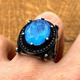 Men's Blue Tourmaline Stone Silver Ring