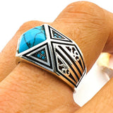 Men's Blue Turquoise Gemstone Handmade Silver Ring