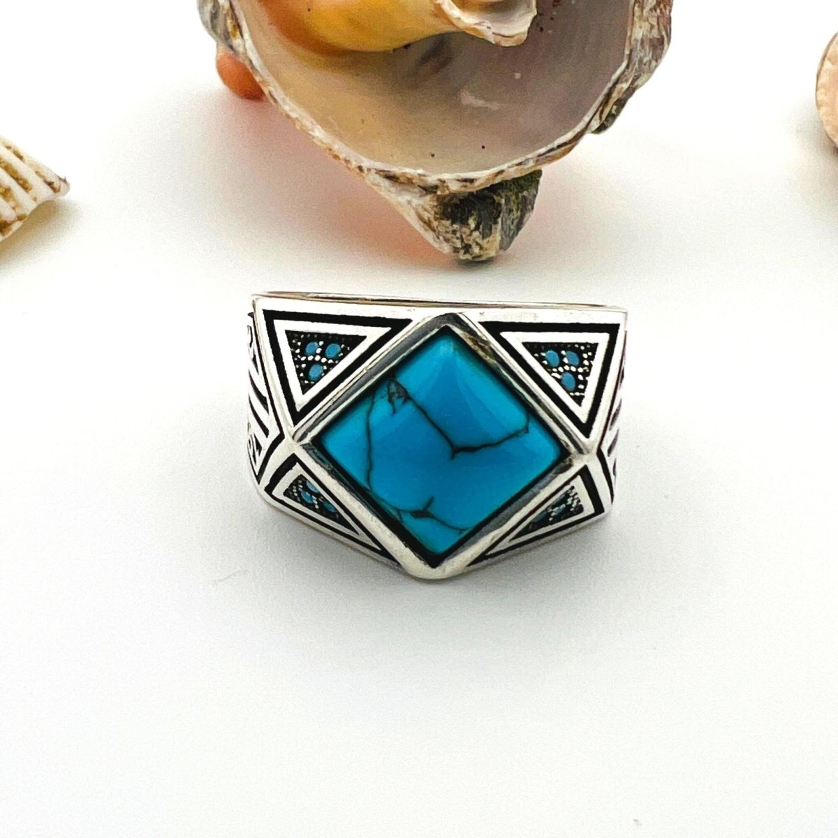 Men's Blue Turquoise Gemstone Handmade Silver Ring