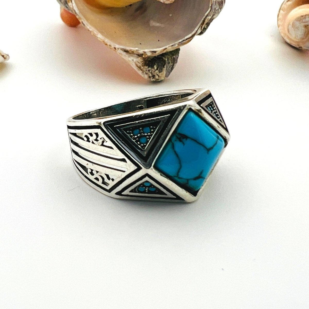 Men's Blue Turquoise Gemstone Handmade Silver Ring