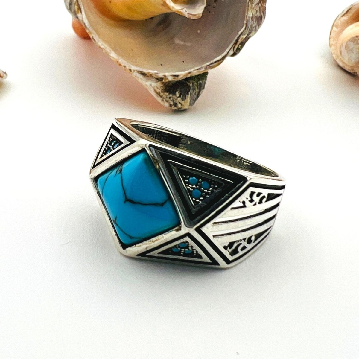 Men's Blue Turquoise Gemstone Handmade Silver Ring